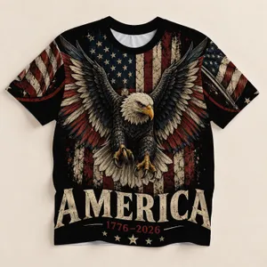 Bald Eagle And American Flag For Independence Day And Summer Celebrations All-over Print Unisex T-shirt
