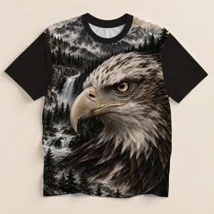 Bald Eagle Wilderness Forest and Mountain Scenery for Outdoor Hunting and Camping Fans All-over Print Unisex T-shirt