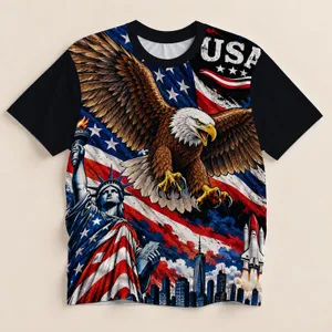 Bald Eagle, Liberty Statue and American Flag for Patriotic Independence Day Celebrations All-over Print Unisex T-shirt