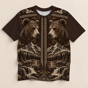 Twin Nordic Bears, Runes and Alpine Forests for Winter Outdoor Adventures All-over Print Unisex T-shirt