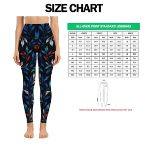 Whirling Red Blue and Ivory Leaves for Yoga, Dance and Everyday Movement for Women Leggings