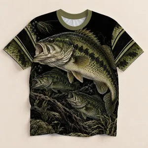 Largemouth Bass Fishing Scene for Lakeside Anglers and Outdoor Adventure Lovers All-over Print Unisex T-shirt