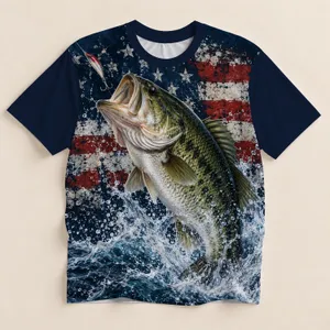 Patriotic Bass Fishing Scene for Outdoor Angling and Lake Day Weekend Adventures All-over Print Unisex T-shirt