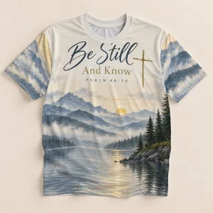 Mountain Lake Cross And Scripture For Church Gatherings And Quiet Faith All-over Print Unisex T-shirt