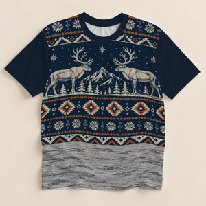 Christmas Reindeer Snowflakes and Alpine Forest for Holiday Camping and Outdoor Gifts All-over Print Unisex T-shirt