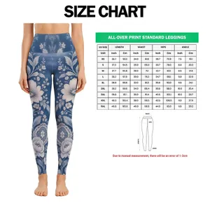 Vintage Blue Denim-Inspired Florals for Elegant Casual Outings and Everyday Bohemian Style Leggings