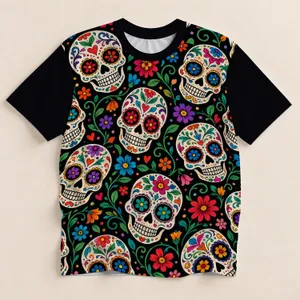 Colorful Floral Sugar Skulls for Festive Summer Celebrations and Weekend Getaways All-over Print Unisex T-shirt