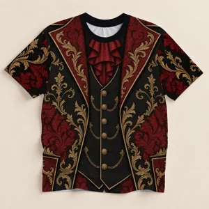 Gothic Baroque Faux Suit Attire for Halloween Cosplay and Masquerade Party Nights All-over Print Unisex T-shirt