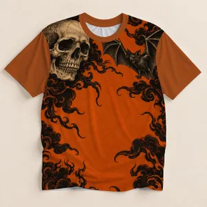 Etched skull Outstretched Bat Western Scrollwork Western Skull and Bat Motifs for Ranch Nights All-over Print Unisex T-shirt