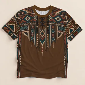 Brown Geometric Hooded Tunic Surface for Casual Outdoor Gatherings and Weekend Wear All-over Print Unisex T-shirt