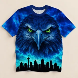 Fierce Eagle Eyes Over City Skyline for Outdoor Adventures and Urban Streetwear All-over Print Unisex T-shirt