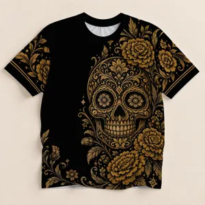 Golden Floral Sugar Skull for Day of the Dead Celebrations and Gothic Style All-over Print Unisex T-shirt
