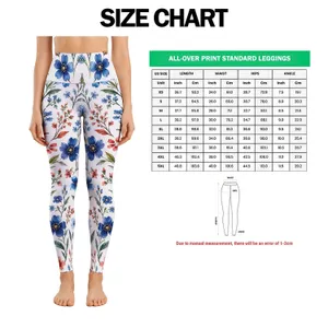 Red Blue Wildflowers on Ivory for Breezy Beach Days and Fresh Summer Outings for Her Leggings