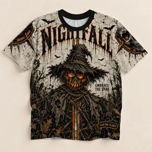Halloween Scarecrow Pumpkin and Haunted Castle Night for Autumn Party Style Lovers All-over Print Unisex T-shirt