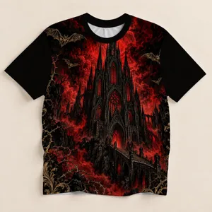 Gothic Cathedral And Bats For Dark Nightlife, Concerts And Alternative Style Wardrobe All-over Print Unisex T-shirt