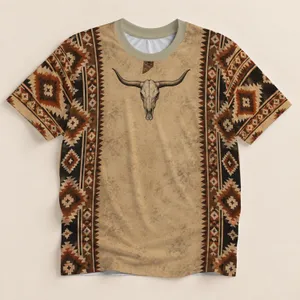 Southwestern Longhorn Skull And Geometric Bands For Western Ranch Weekends All-over Print Unisex T-shirt