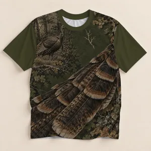 Turkey Feather And Woodland Camo For Hunting Season And Outdoor Adventure All-over Print Unisex T-shirt