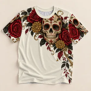 Sugar Skull and Baroque Roses for Day of the Dead Celebrations and Festival Style Wear All-over Print Unisex T-shirt