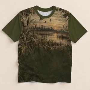 Marshland Duck Hunting Scene for Outdoor Waterfowl Hunters and Fishing Enthusiasts All-over Print Unisex T-shirt