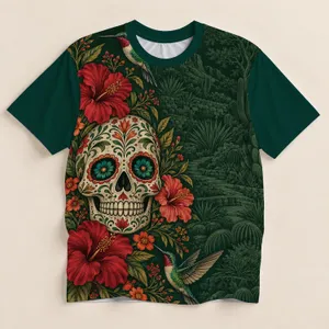 Sugar Skull Hummingbird Florals for Día de Muertos Celebrations and Nature Lovers All-over Print Unisex T-shirt