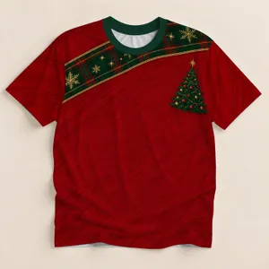 Red Tartan Snowflake Christmas Tree Holiday Golf Style for Festive Winter Gatherings All-over Print Unisex T-shirt