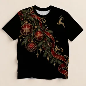 Golden Christmas Ornaments And Evergreen Scrolls For Festive Holiday Gatherings All-over Print Unisex T-shirt