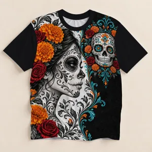 Sugar Skull Woman and Floral Calavera for Day of the Dead Celebrations All-over Print Unisex T-shirt