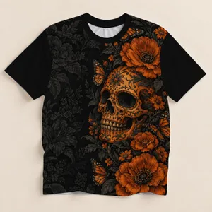 Orange Sugar Skull Butterfly Florals for Gothic Nights and Alternative Everyday Style All-over Print Unisex T-shirt