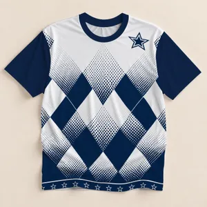 Navy Star and Diamond Argyle for Game Day Football Fans and Retro Sports Style All-over Print Unisex T-shirt