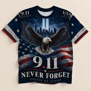Twin Towers Memorial Eagle and Flag Tribute for September 11 Remembrance Patriotic All-over Print Unisex T-shirt