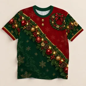 Evergreen Wreath and Ornament Details for Christmas Parties and Holiday Gatherings All-over Print Unisex T-shirt