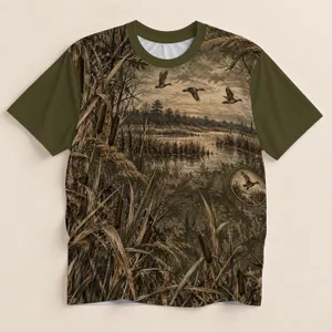 Marshland Duck Camouflage for Hunting, Fishing and Outdoor Wildlife Field Adventures All-over Print Unisex T-shirt