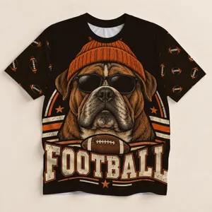 Brown Bulldog Football Fan With Orange Beanie for Game Day and Weekend Style All-over Print Unisex T-shirt
