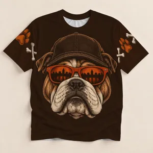 Bulldog City Skyline Sunglasses Art For Game Day And Urban Casual Style All-over Print Unisex T-shirt