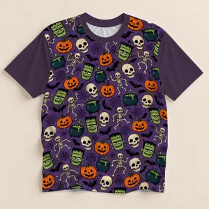 Halloween Skull Pumpkin Cauldron Motifs for Spooky October Parties and Cosplay All-over Print Unisex T-shirt