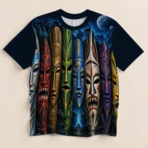 Colorful Ceremonial Mask Collage for Festival Nights and Bold Everyday Style All-over Print Unisex T-shirt