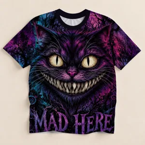 Grinning Purple Cat with Golden Eyes for Halloween Parties and Whimsical Events All-over Print Unisex T-shirt