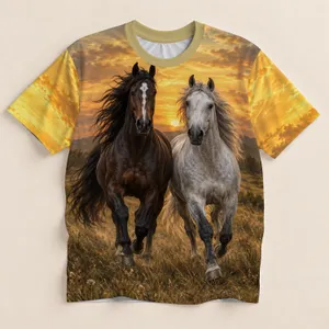 Galloping Horses at Golden Sunset for Equestrian Lovers and Countryside Days All-over Print Unisex T-shirt
