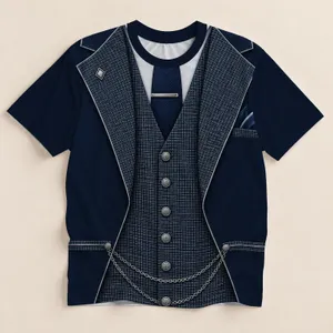 Navy Faux Suit Look with Plaid Waistcoat for Weddings and Parties, Smart Style for Men All-over Print Unisex T-shirt