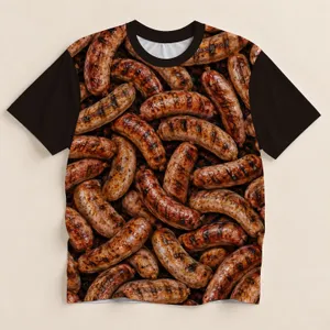 Grilled Sausage Motif for Barbecue Weekends and Outdoor Cooking Enthusiasts All-over Print Unisex T-shirt