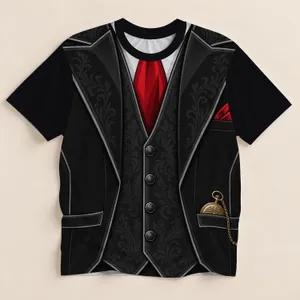 Faux Tuxedo Vest With Red Tie and Pocket Watch for Parties and Dress-Up All-over Print Unisex T-shirt