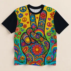 Colorful Victory Hand And Rainbow Flowers For Campus Commutes And Weekend Outings All-over Print Unisex T-shirt