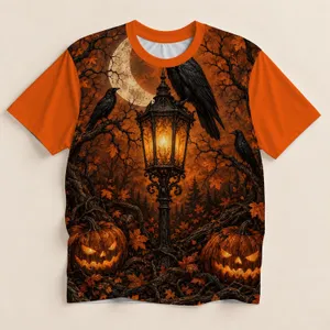 Moonlit Raven And Pumpkin Lantern For Halloween Night All-over Print Unisex T-shirt