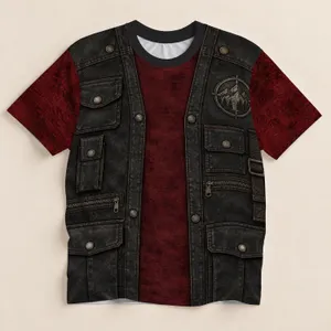 Rugged Faux Utility Vest With Mountain Details for Outdoor Adventure All-over Print Unisex T-shirt
