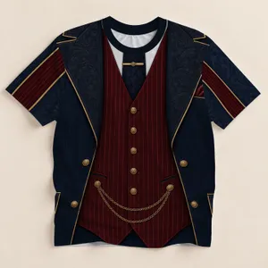 Burgundy Pinstripe Waistcoat Style For Refined Evening And Business Occasions All-over Print Unisex T-shirt