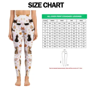 Autumn Kitten Faces and Ivory Polka Dots for Cozy Everyday Commuting Style for Women Leggings