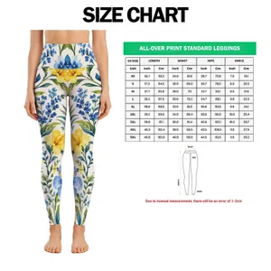 Blue Yellow Botanical Flowers for Coastal Getaways and Sunny Beach Days Leggings
