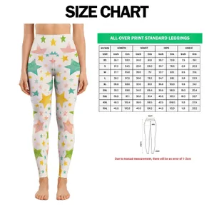 Pastel Star Scatter in Yellow Green and Pink for Yoga and Everyday Style Leggings