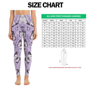 Black And White Butterflies On Lavender For Yoga, Travel And Everyday Wear Leggings