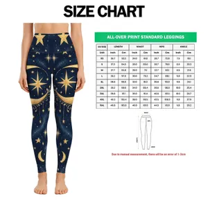 Golden Crescent Moons And Stars For Yoga, Pilates And Everyday Wear Leggings